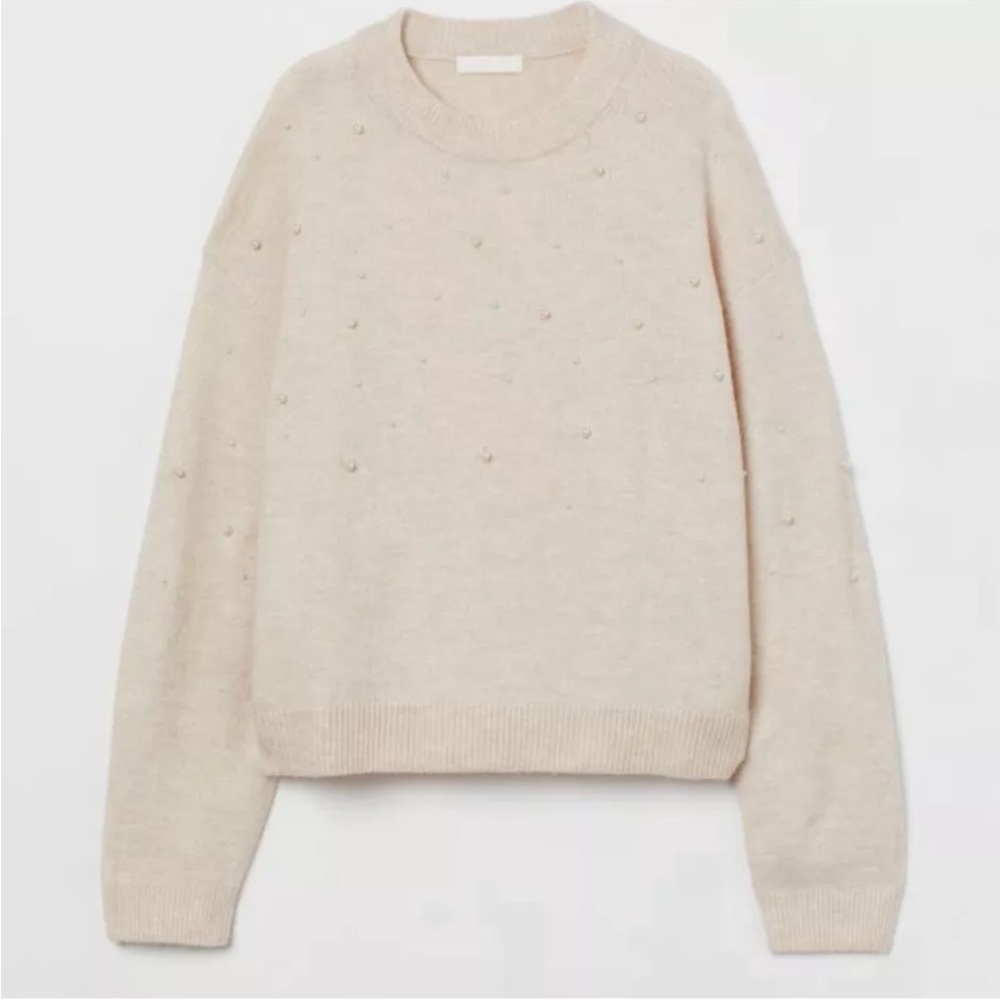 H&M Faux Pearl Embellished Cream/tan Sweater Size XXL